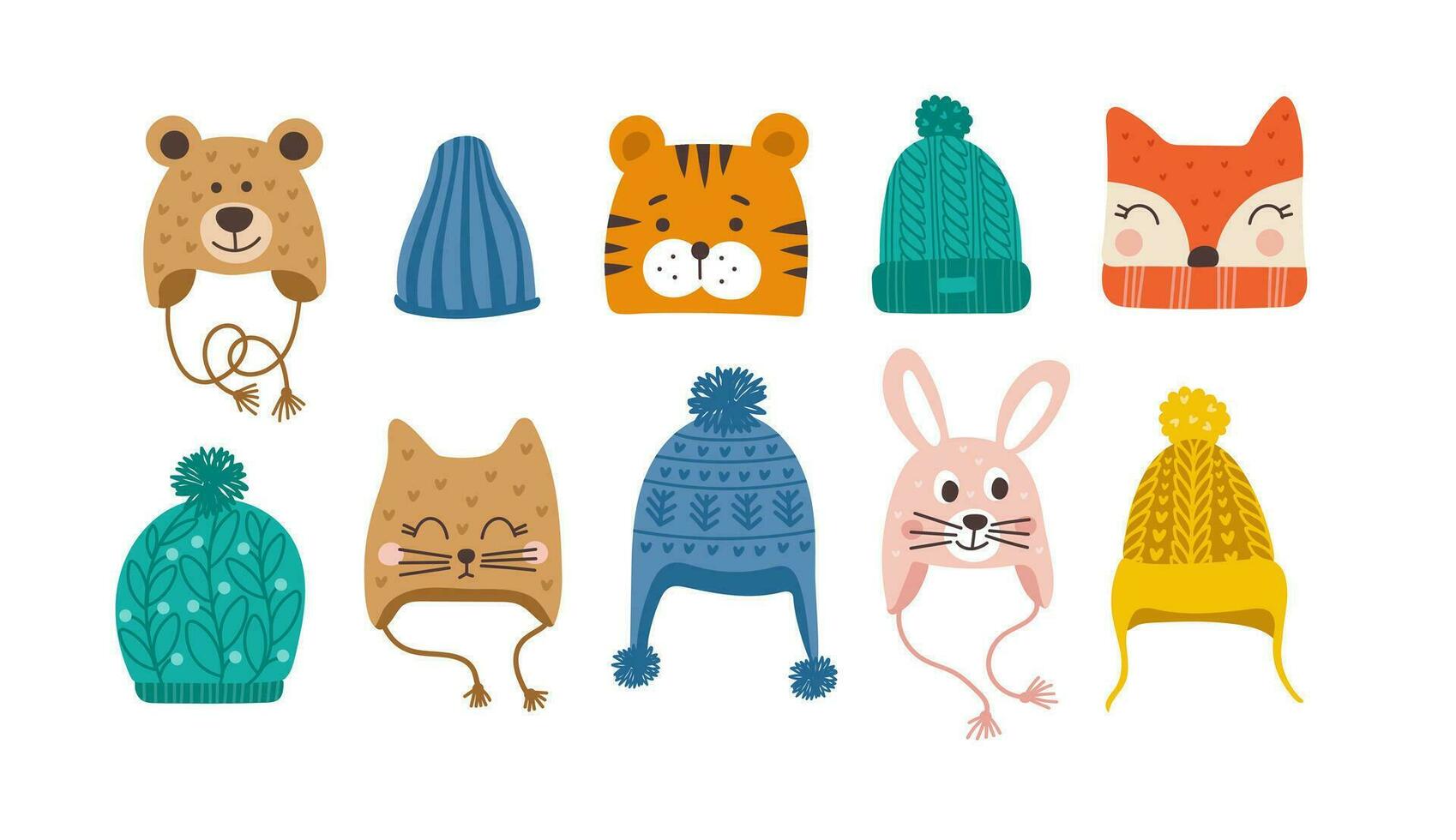 mignonne vecteur hiver Chapeaux ensemble pour garçons et les filles dans du froid temps. vêtements pour hiver et l'automne. vecteur illustration.