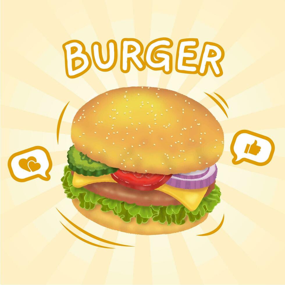 Burger vite nourriture dessiné à la main des illustrations autocollant pack vecteur