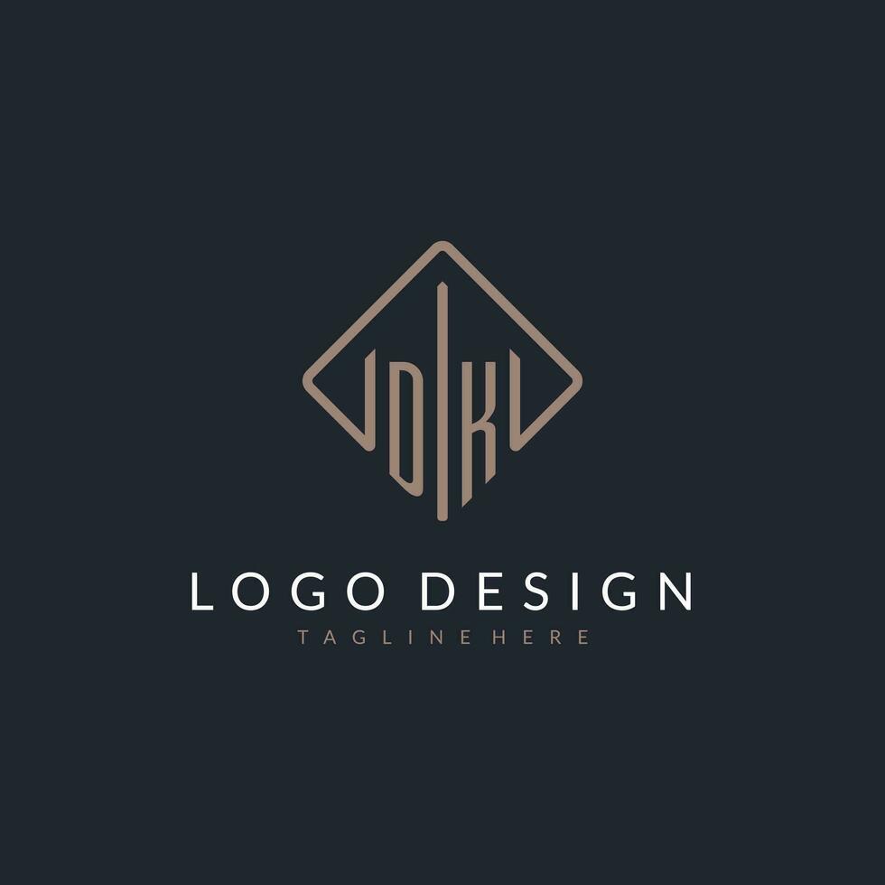 dk initiale logo avec incurvé rectangle style conception vecteur