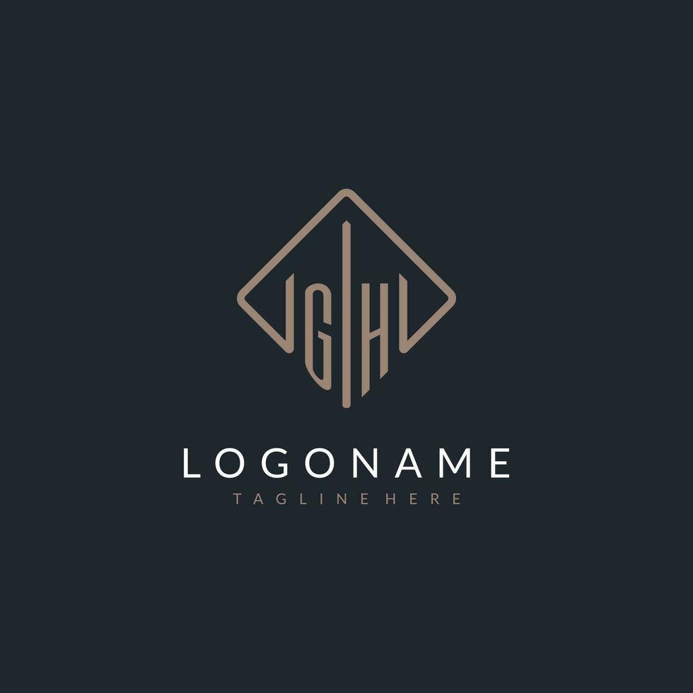 gh initiale logo avec incurvé rectangle style conception vecteur