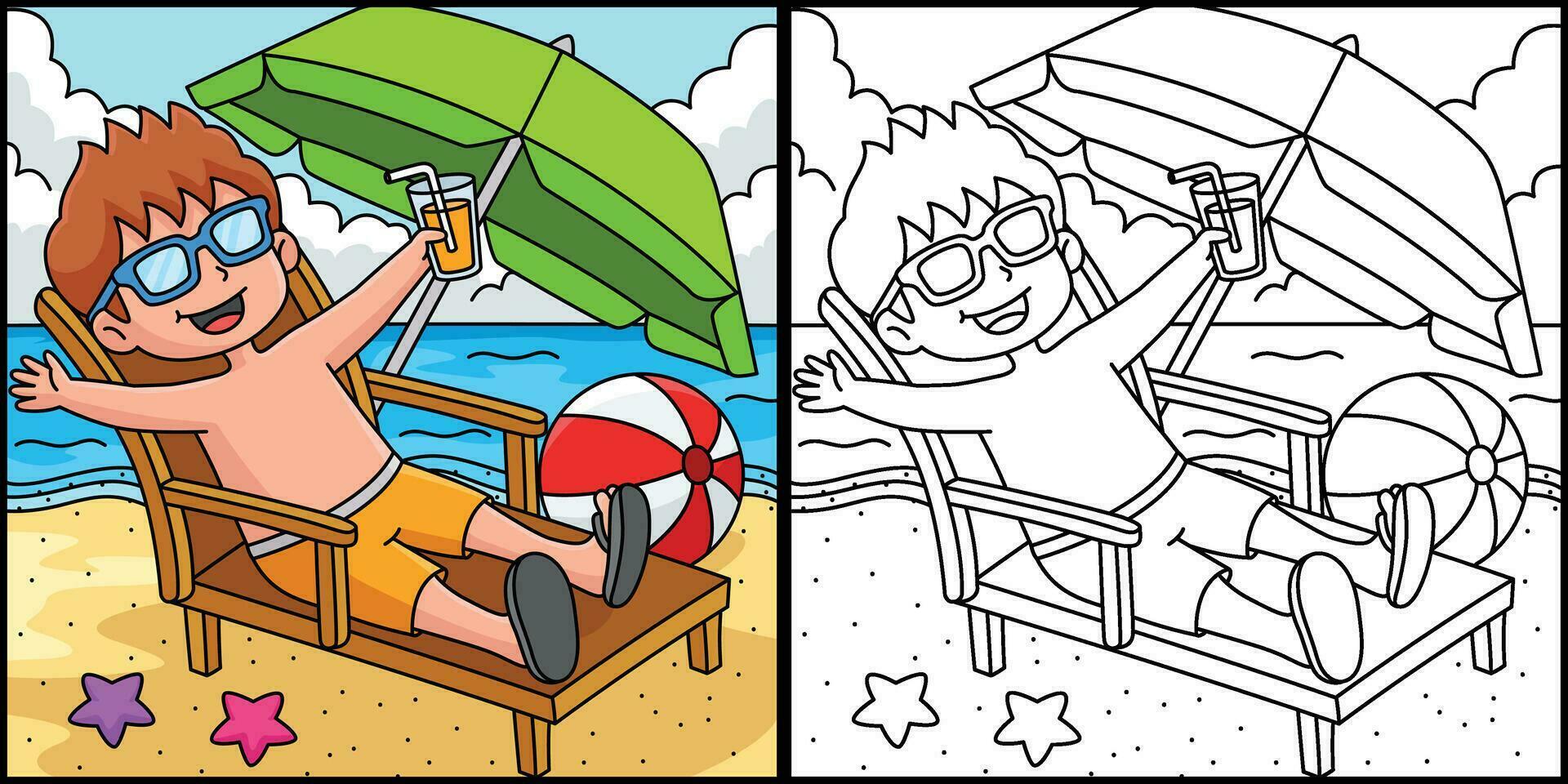 garçon relaxant sur le plage été illustration vecteur