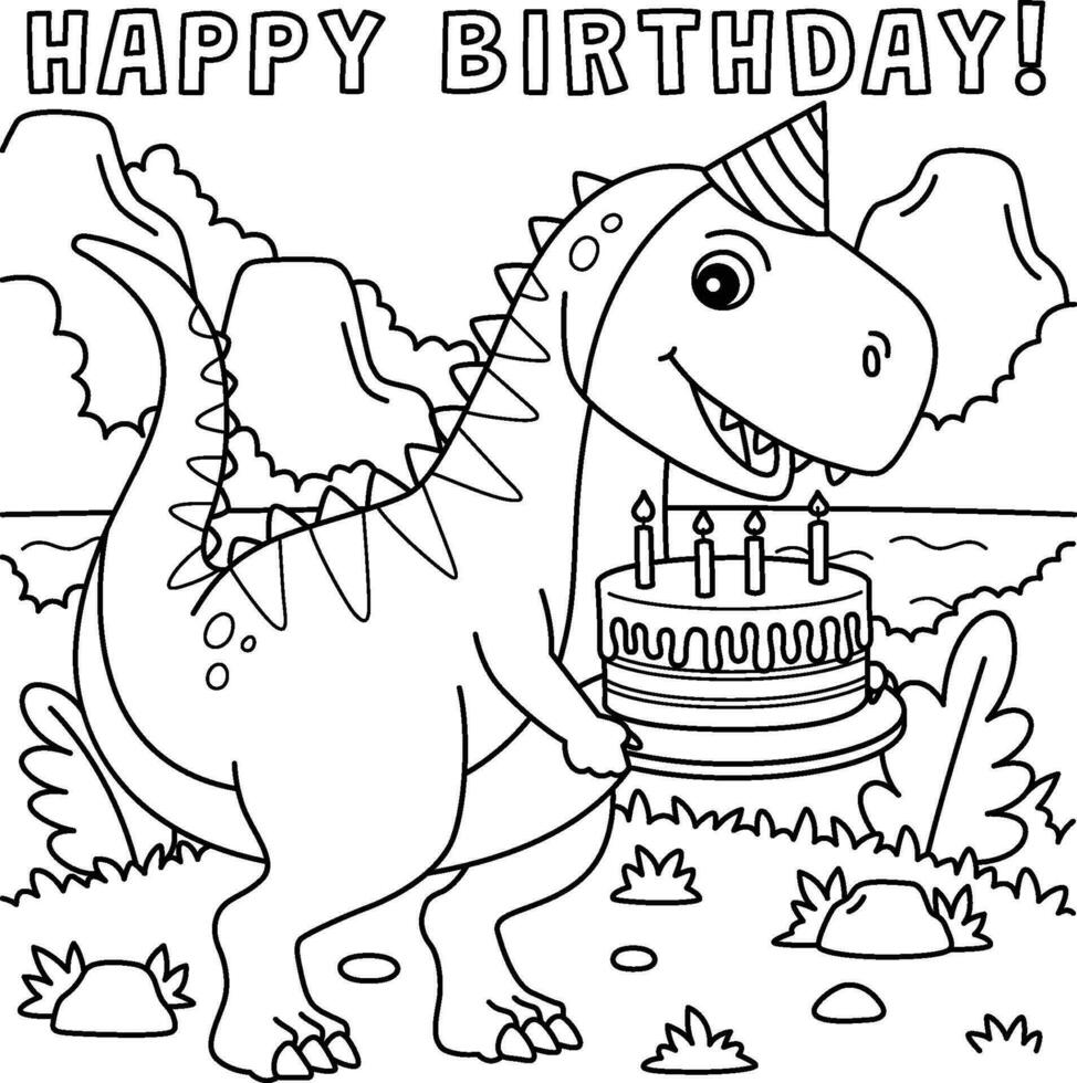 t-rex avec content anniversaire coloration page pour des gamins vecteur