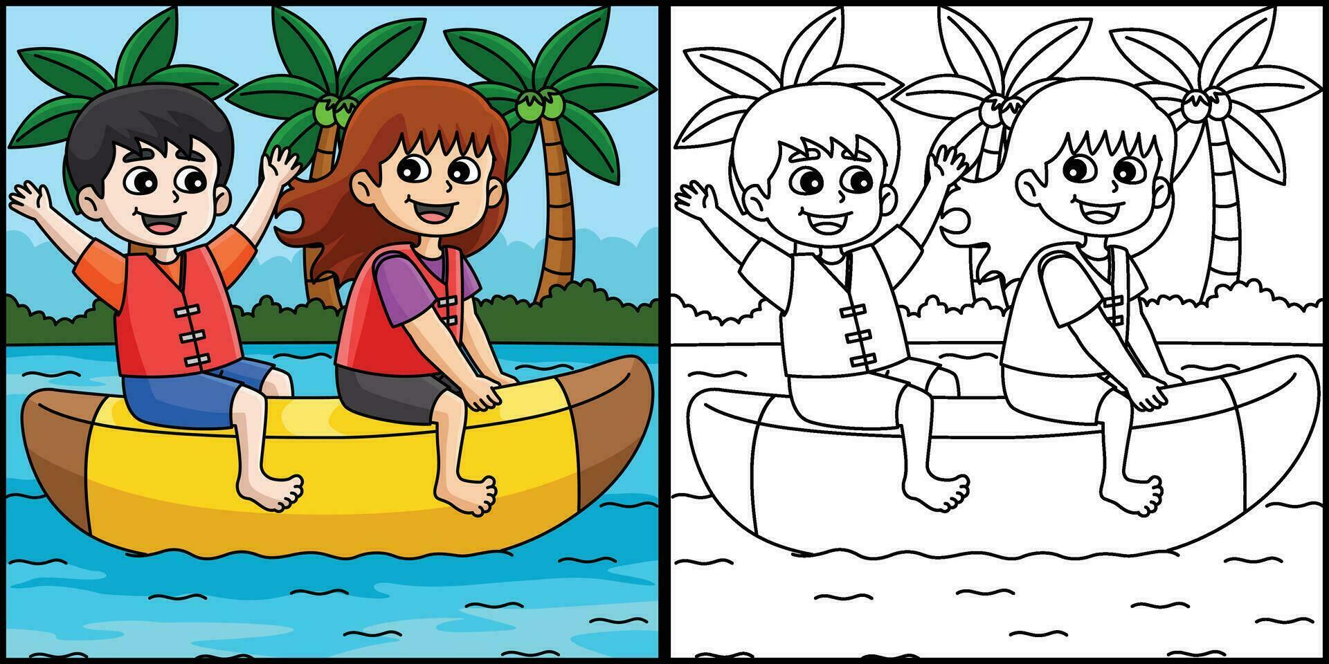 les enfants équitation une banane bateau été illustration vecteur