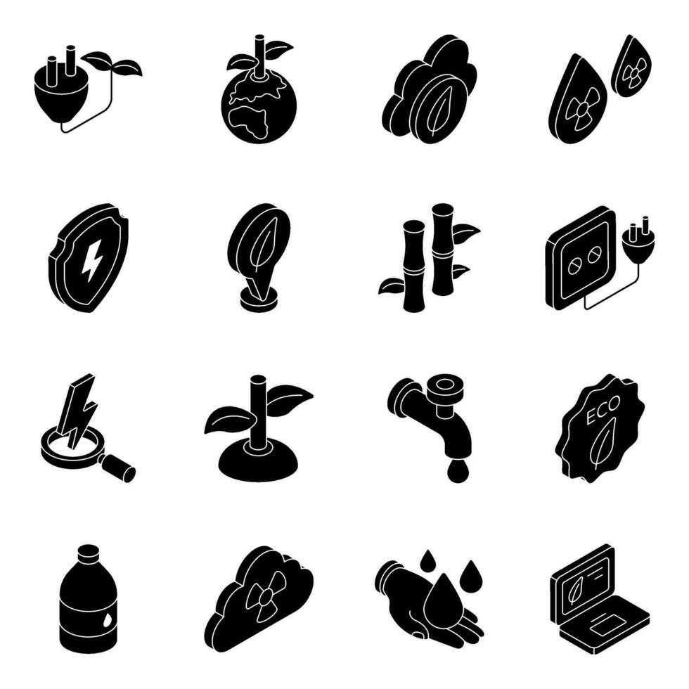 pack de la nature et écologie solide Icônes vecteur