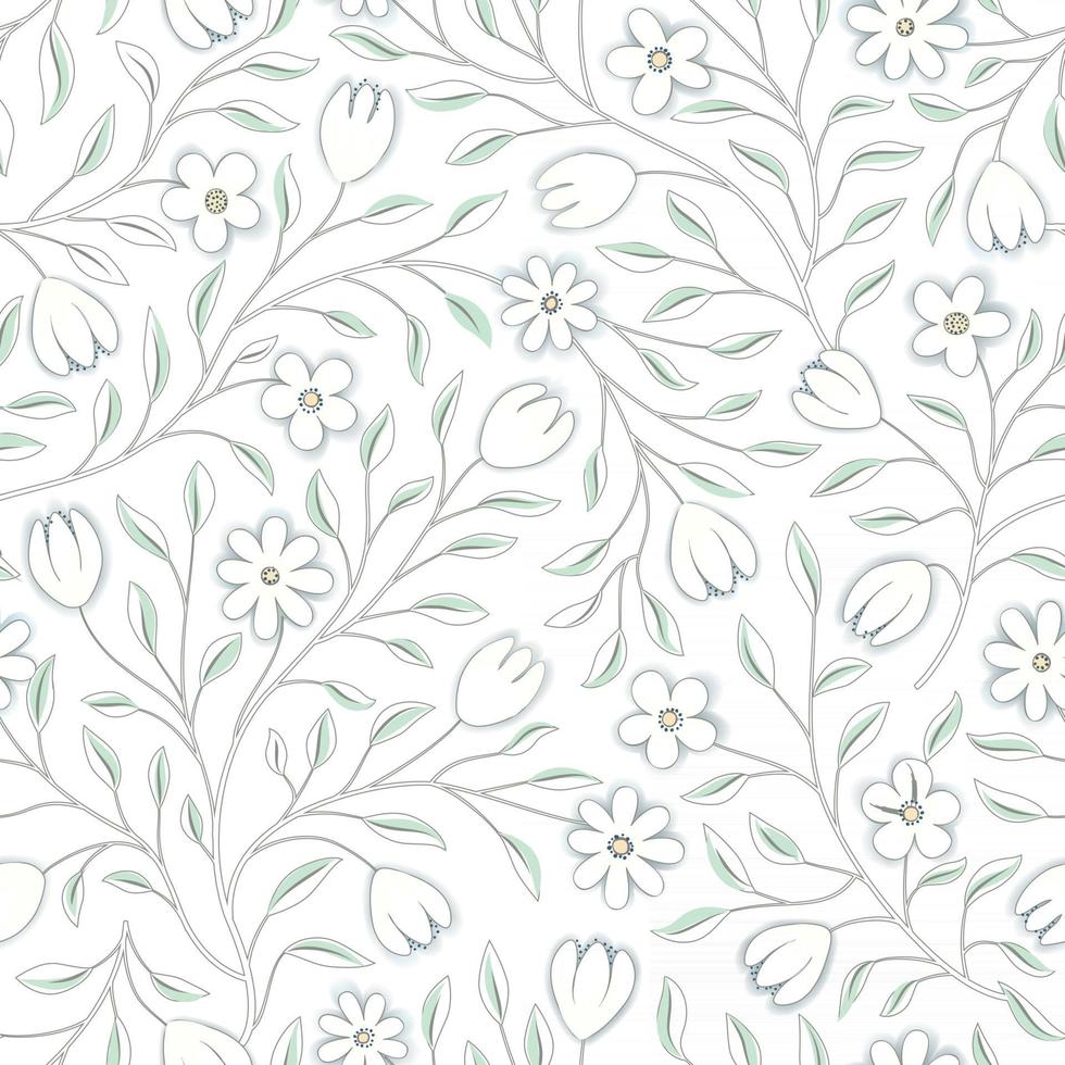 motif floral sans soudure. fond de fleur. texture transparente florale avec des fleurs. fleurir papier peint printemps blanc carrelé vecteur