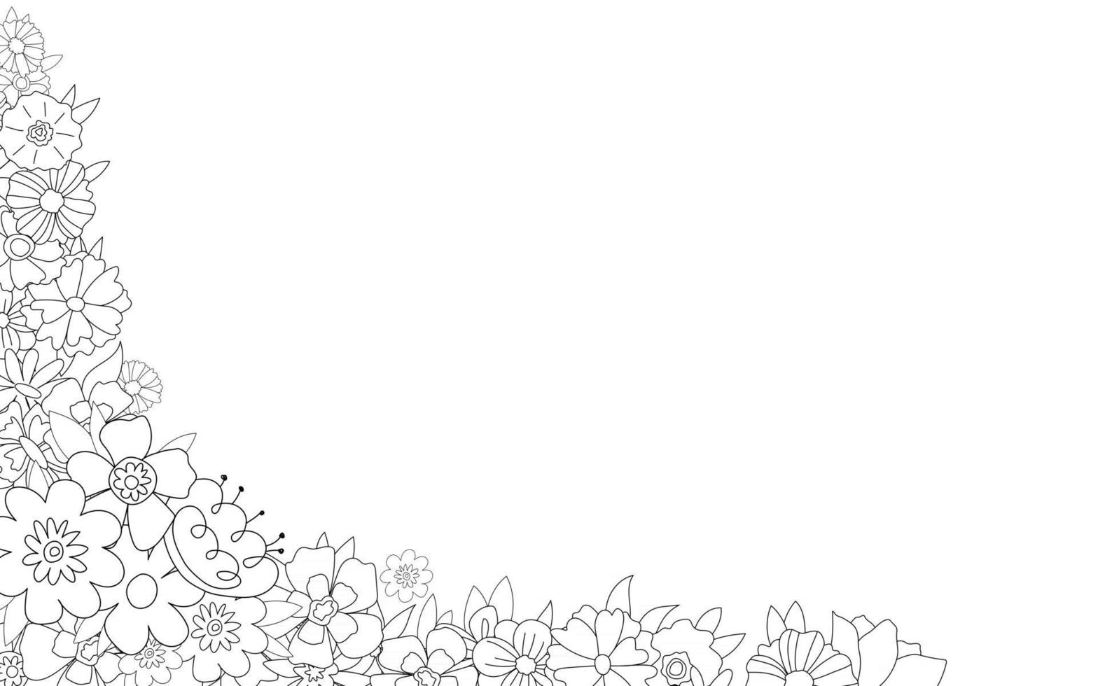 joli cadre isolé noir et blanc avec des fleurs pour une invitation de mariage joyeux anniversaire ligne belle illustration vectorielle vintage de griffonnages vecteur