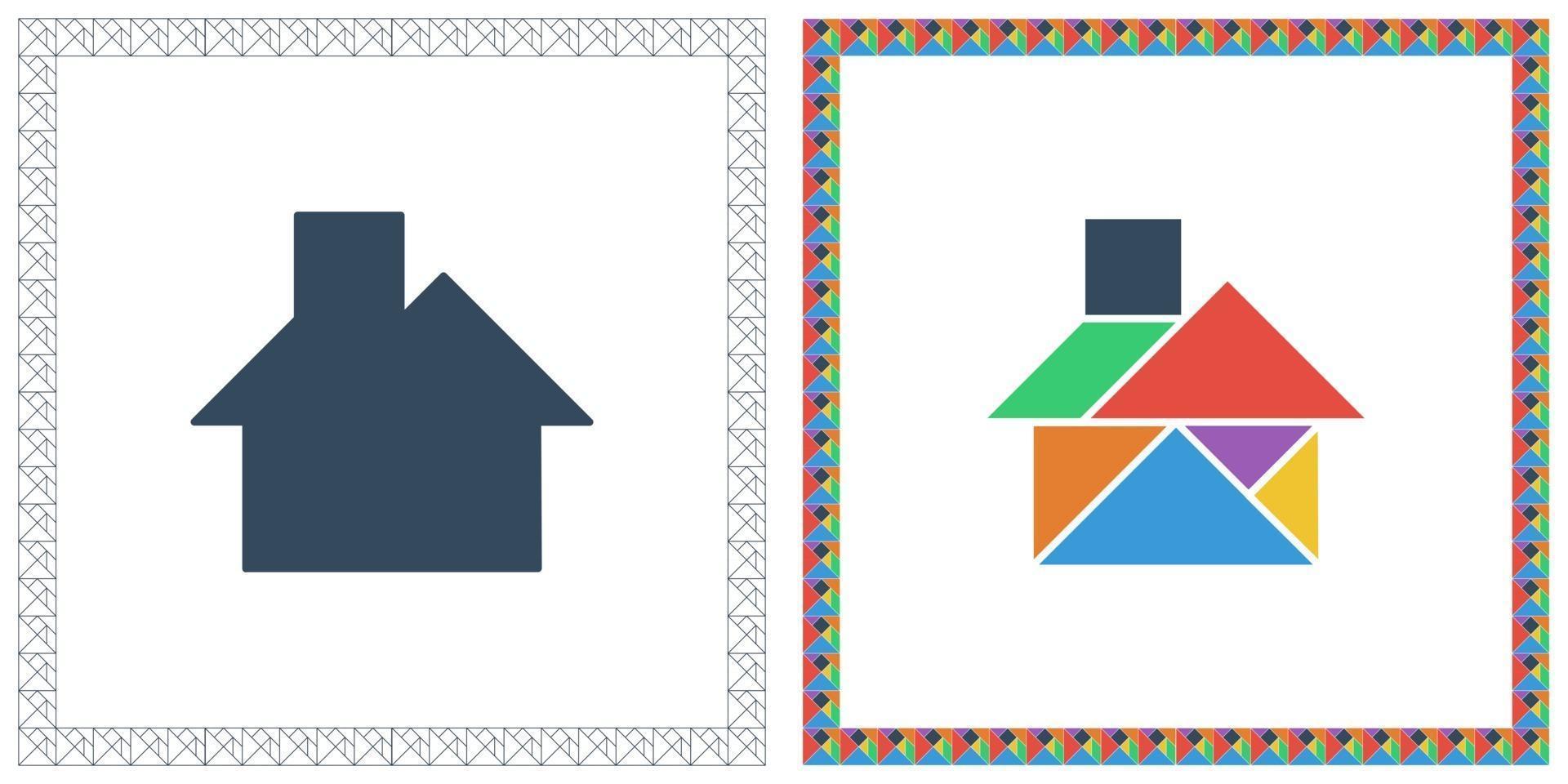 tangram brain game house devinette et réponse télévision ui color vector illustration