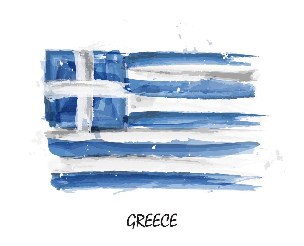 drapeau de peinture à l'aquarelle réaliste de la grèce. vecteur. vecteur