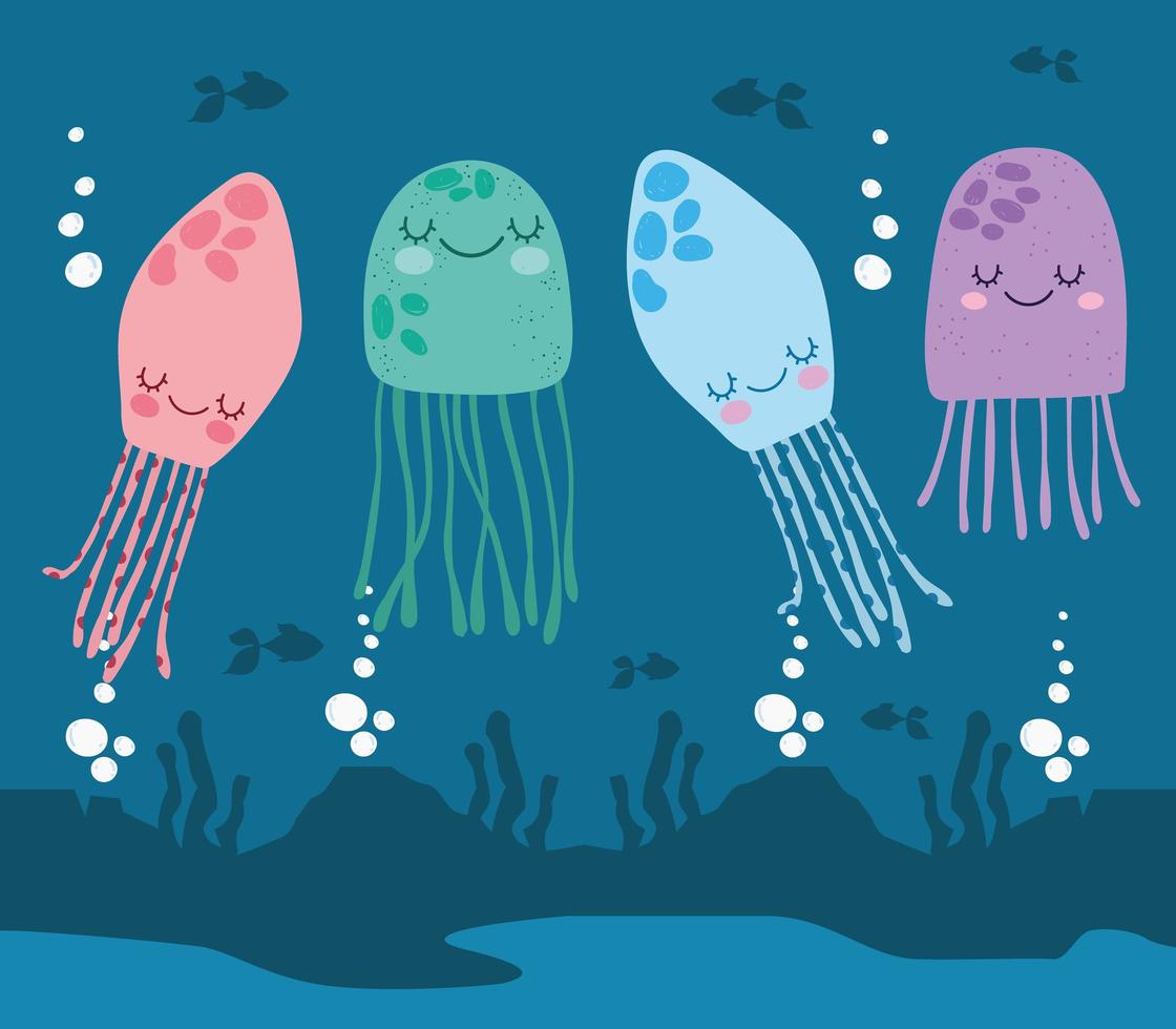 dessin animé de méduses sous-marines vecteur
