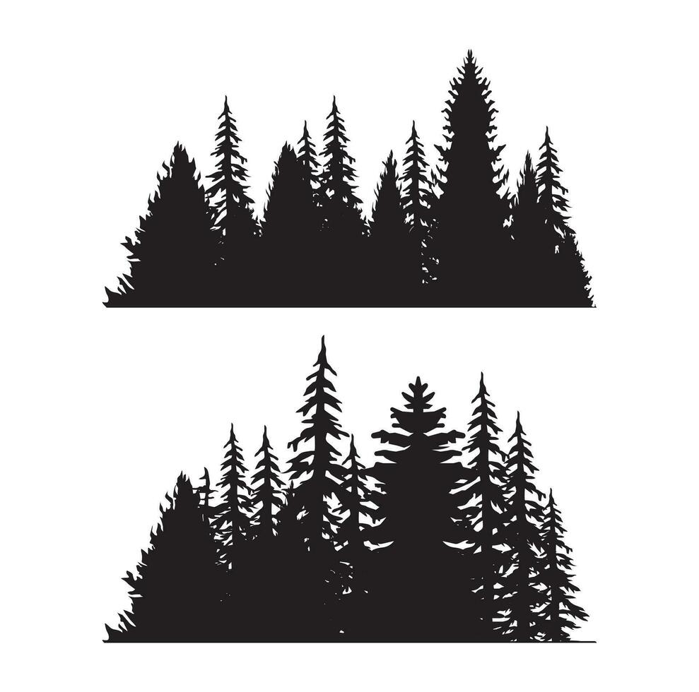 arbres vintage et silhouettes de forêts définies dans une illustration vectorielle isolée de style monochrome vecteur