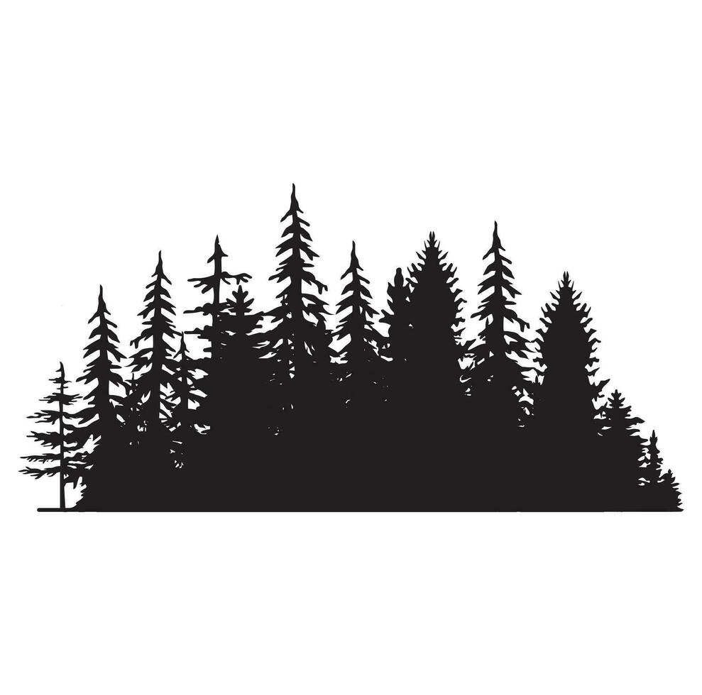 arbres vintage et silhouettes de forêts définies dans une illustration vectorielle isolée de style monochrome vecteur