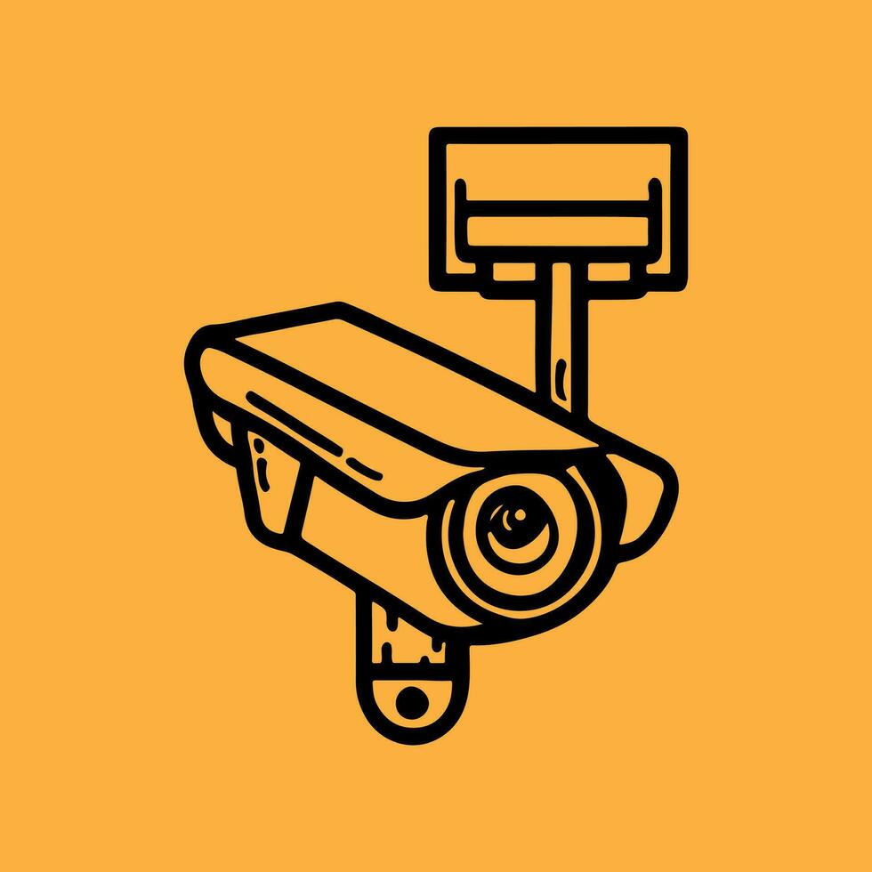 Sécurité caméra. vidéosurveillance surveillance système. surveillance, garde équipement, cambriolage ou vol la prévention. vecteur illustration isolé sur Jaune Contexte.