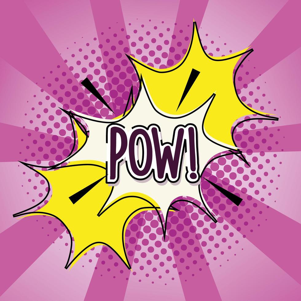 pop art pow lettrage explosion bande dessinée demi-teinte et fond sunburst vecteur