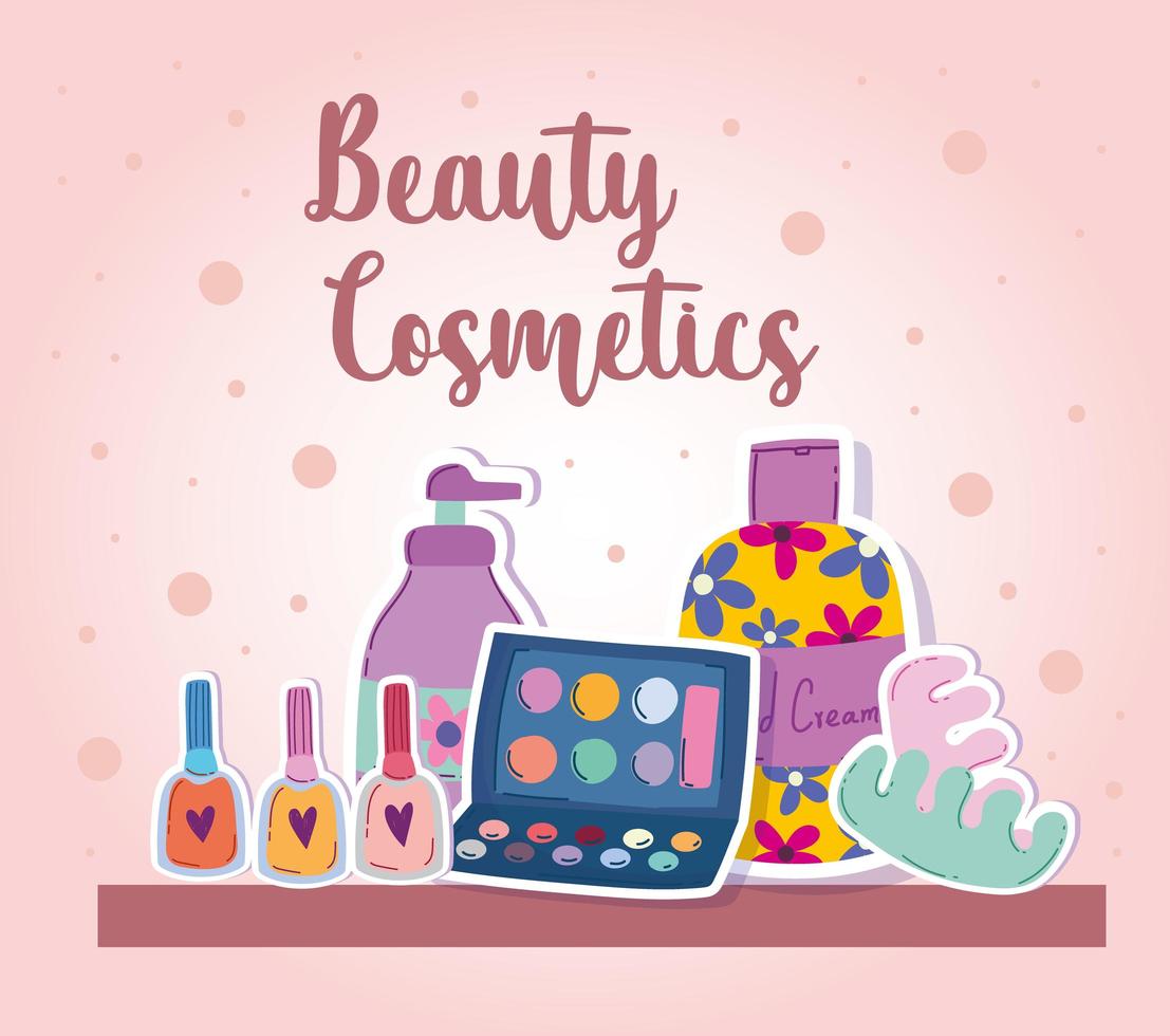 beauté maquillage main crème vernis à ongles fard à paupières palette dessin animé vecteur