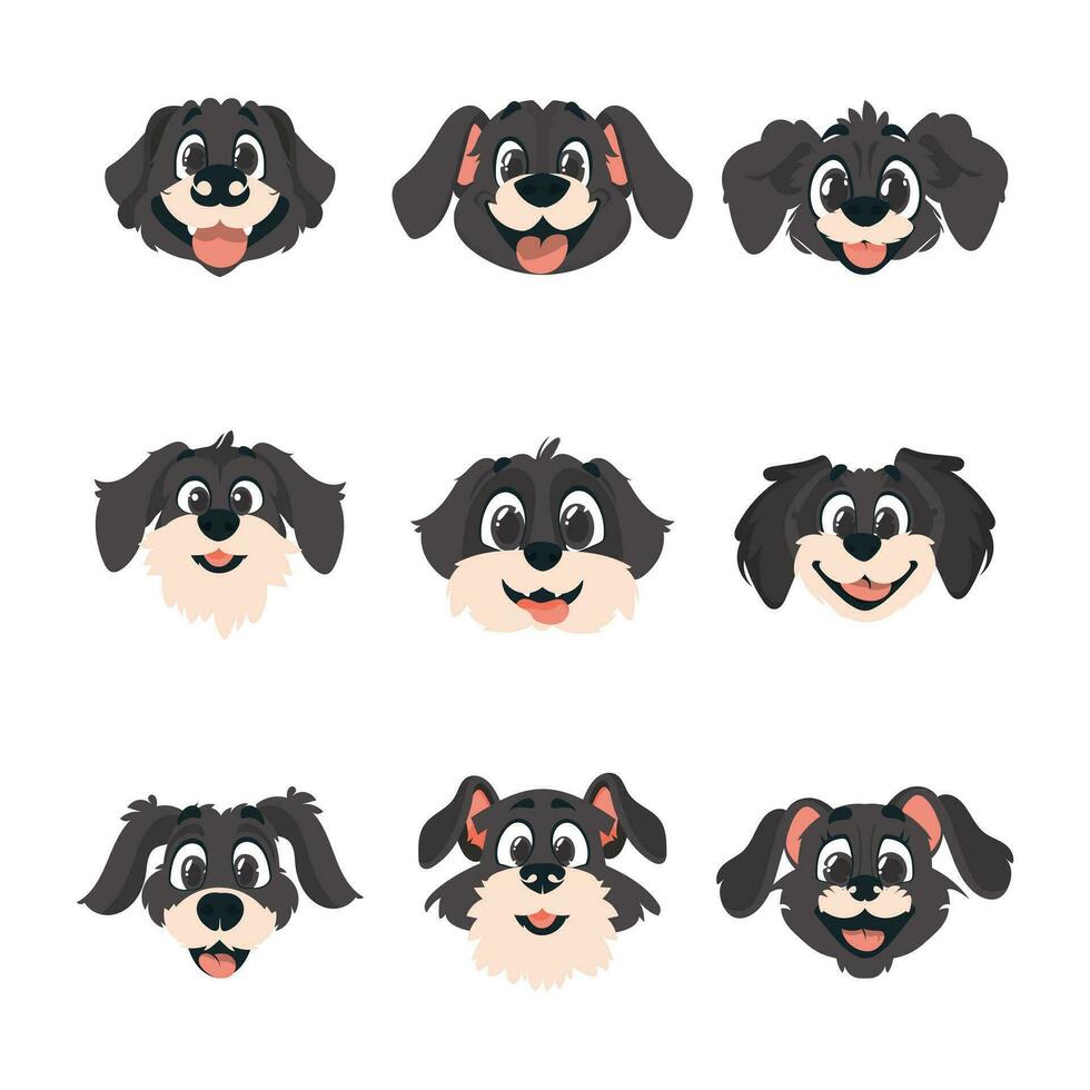 colossal ensemble de intelligent visages de des chiens. dessin animé style, vecteur illustration