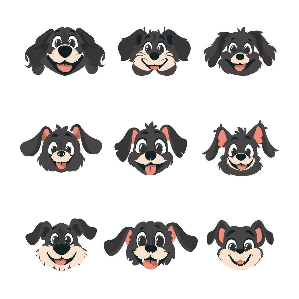 colossal ensemble de habilement visages de des chiens. dessin animé style, vecteur illustration