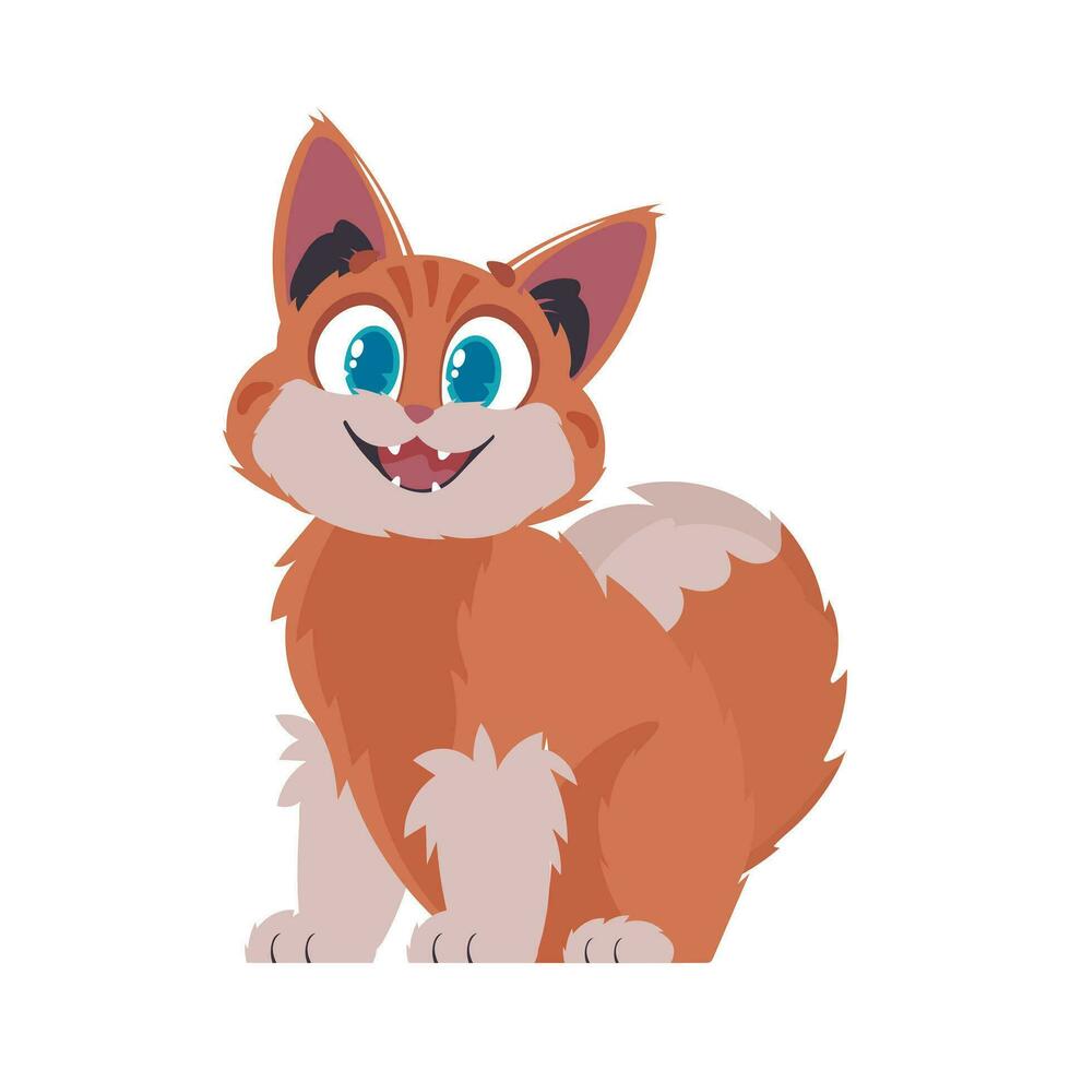 amusant bienheureux rouge chat. sourire chat. dessin animé style, vecteur illustration