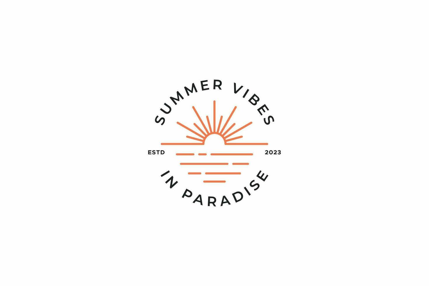 été ensoleillement plage paradis île tropical vacances recours badge logo vecteur