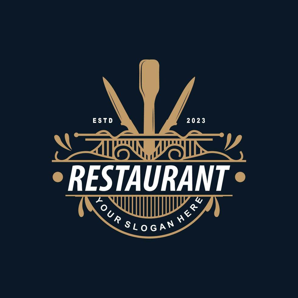 restaurant logo vieux typographie rétro ancien style élégant ornement coutellerie et couteau vecteur conception