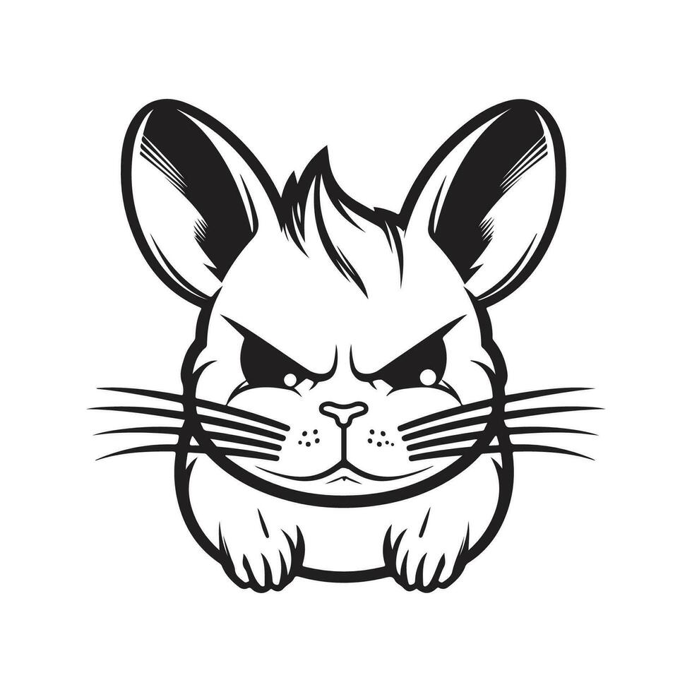 en colère lapin, ancien logo ligne art concept noir et blanc couleur, main tiré illustration vecteur