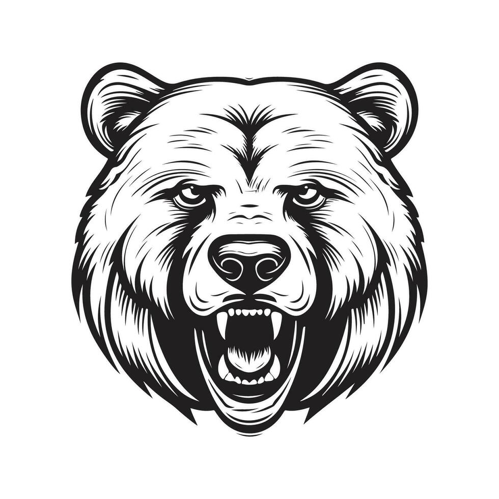 grisonnant ours mascotte, ancien logo ligne art concept noir et blanc couleur, main tiré illustration vecteur