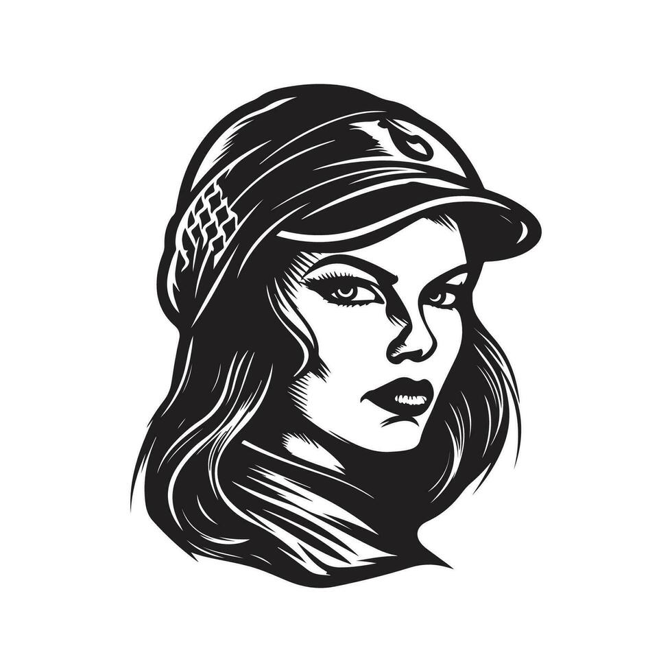 femmes voyou, ancien logo ligne art concept noir et blanc couleur, main tiré illustration vecteur