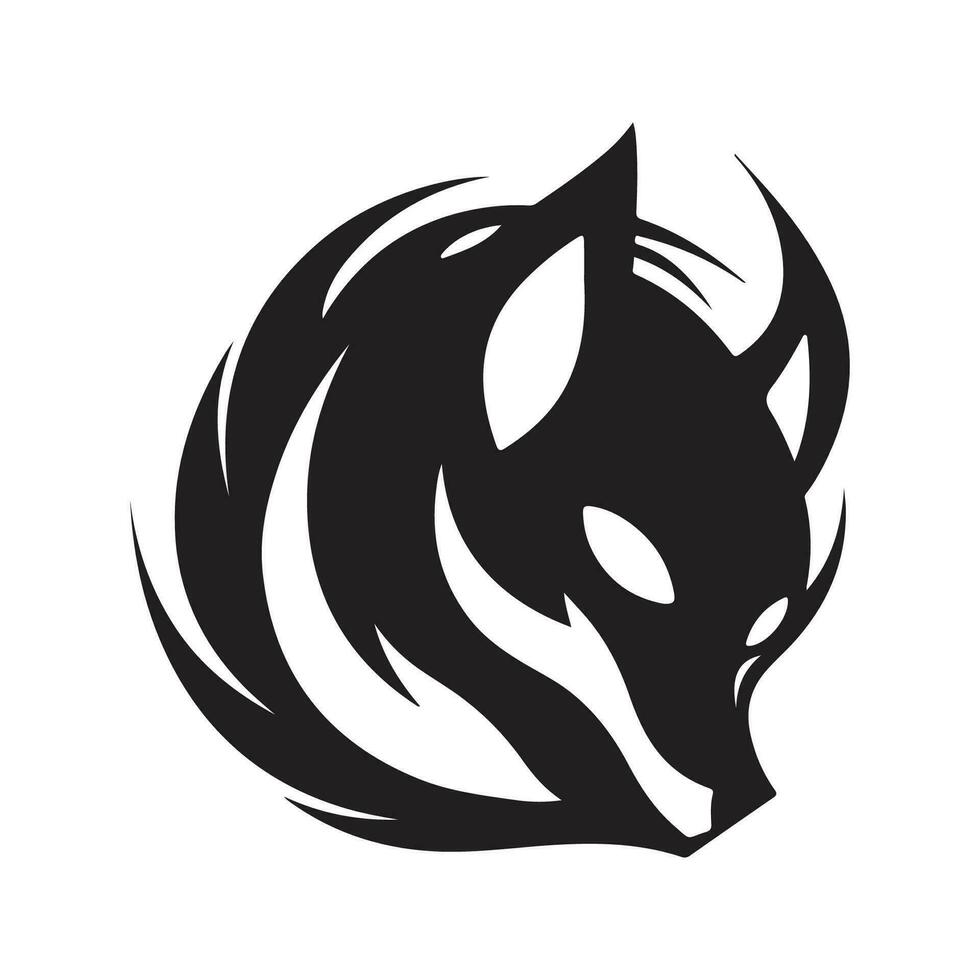 kitsune, ancien logo ligne art concept noir et blanc couleur, main tiré illustration vecteur