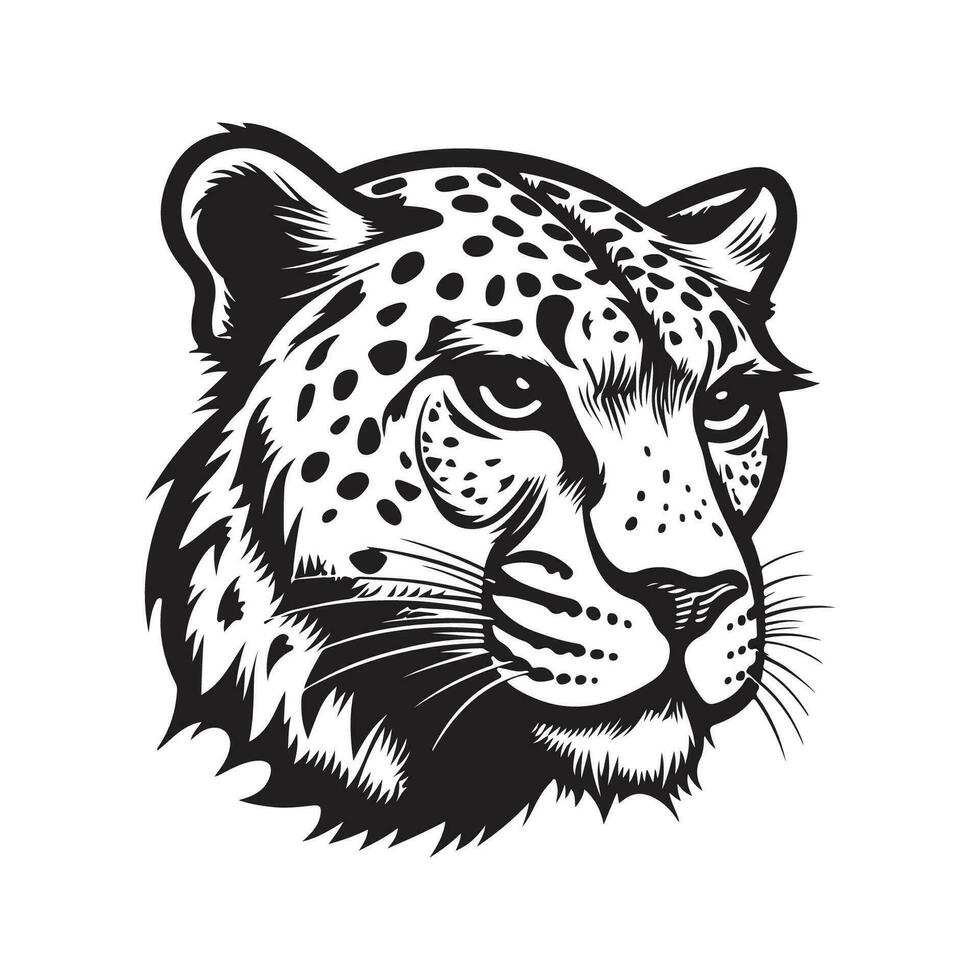 guépard mascotte, ancien logo ligne art concept noir et blanc couleur, main tiré illustration vecteur