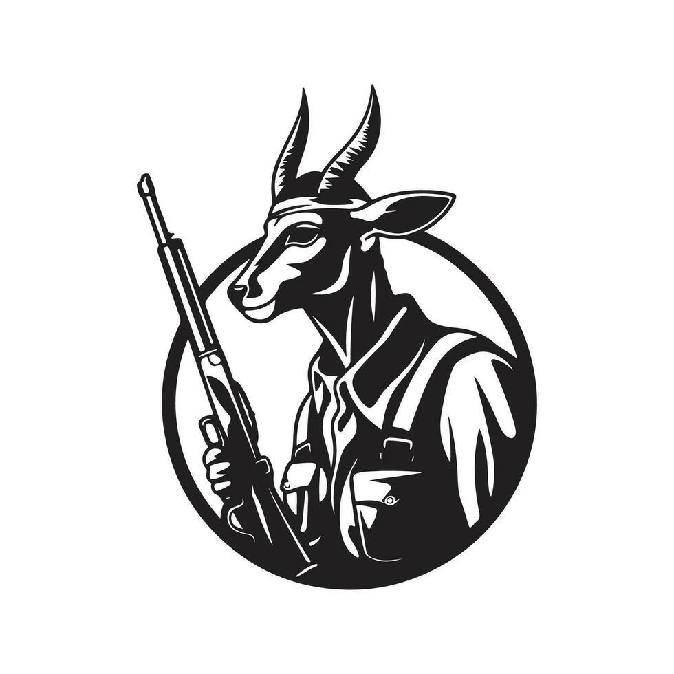 springbok soldat, ancien logo ligne art concept noir et blanc couleur, main tiré illustration vecteur