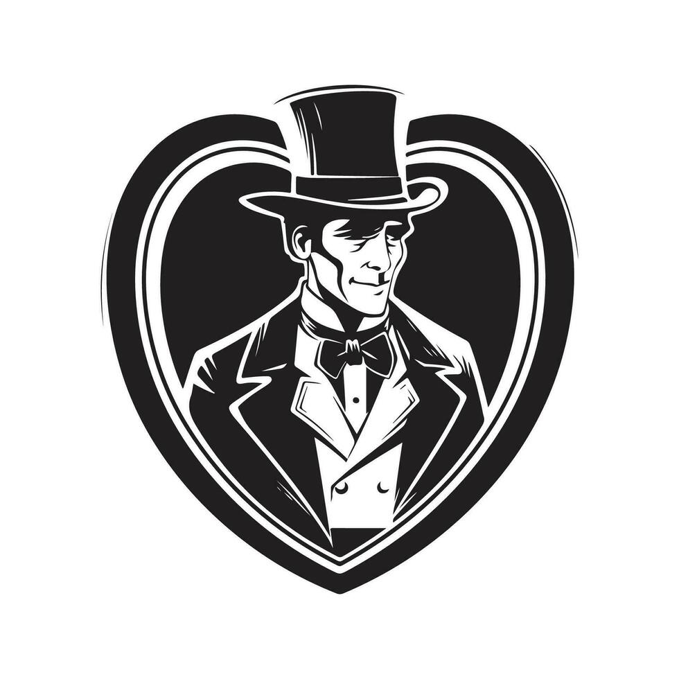 homme avec cœur, ancien logo ligne art concept noir et blanc couleur, main tiré illustration vecteur