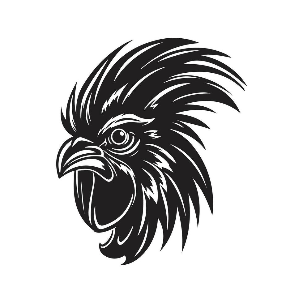 en colère coq, ancien logo ligne art concept noir et blanc couleur, main tiré illustration vecteur