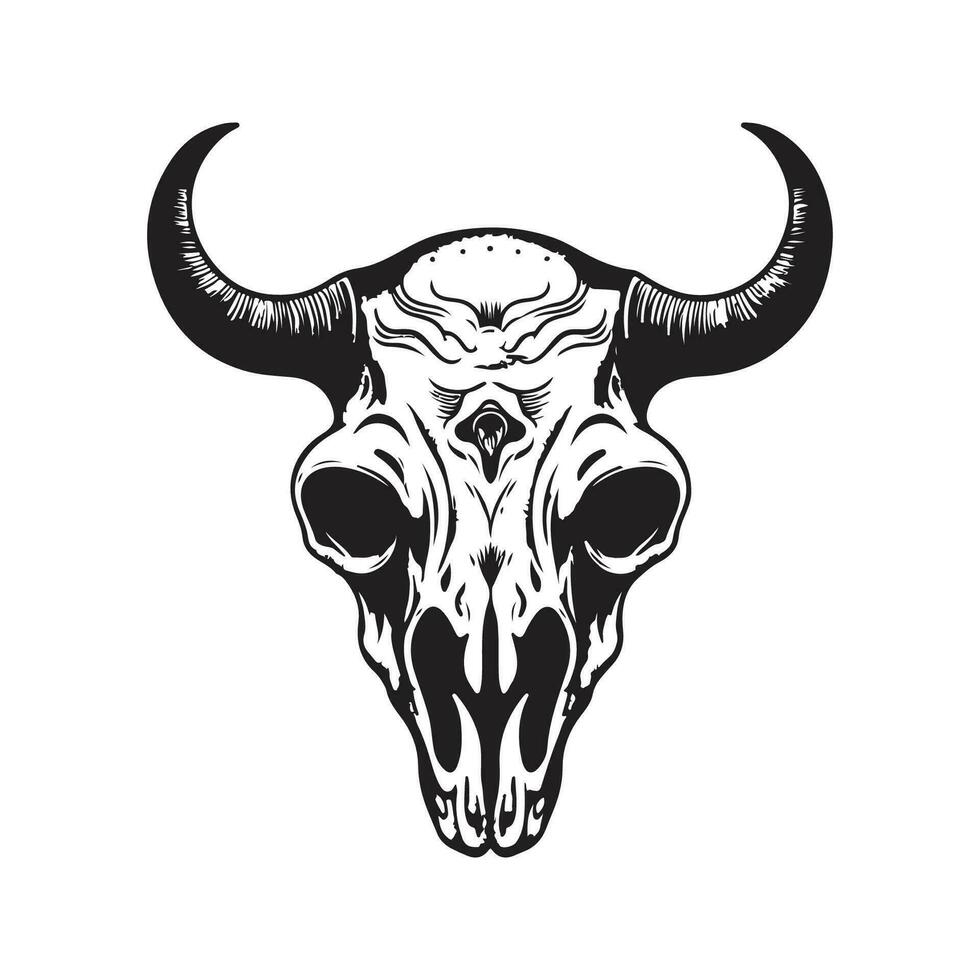 taureau crâne, ancien logo ligne art concept noir et blanc couleur, main tiré illustration vecteur
