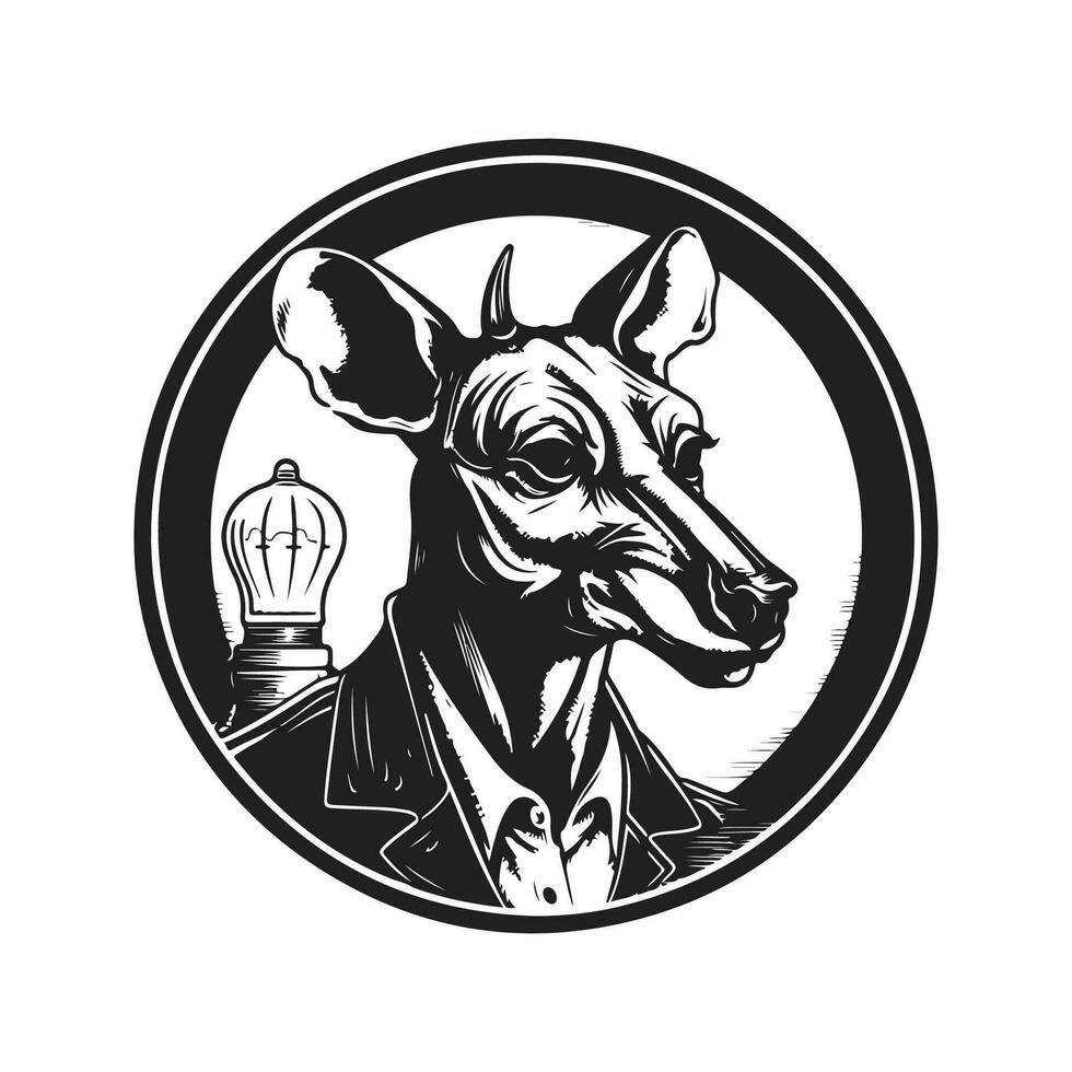 okapi inventeur, ancien logo ligne art concept noir et blanc couleur, main tiré illustration vecteur