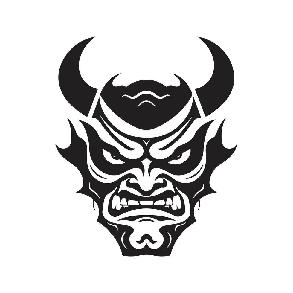 oni masque samouraï, ancien logo ligne art concept noir et blanc couleur, main tiré illustration vecteur