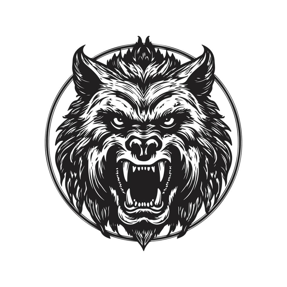 loup-garou, ancien logo ligne art concept noir et blanc couleur, main tiré illustration vecteur