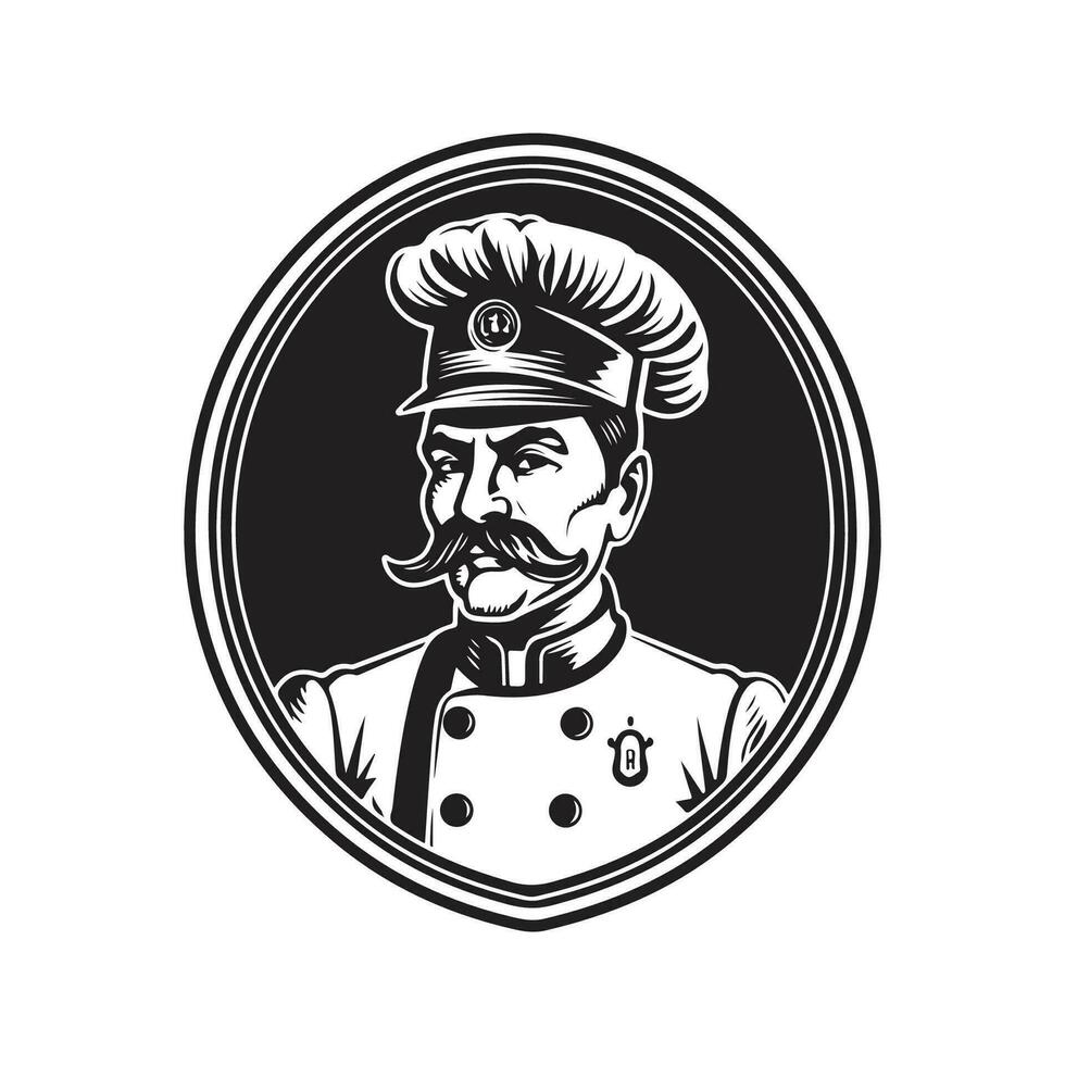 impressionnant chef, ancien logo ligne art concept noir et blanc couleur, main tiré illustration vecteur