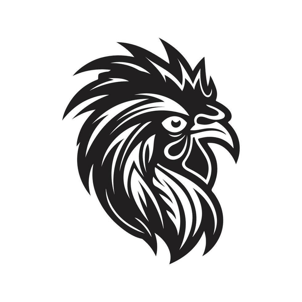 coq mascotte, ancien logo ligne art concept noir et blanc couleur, main tiré illustration vecteur