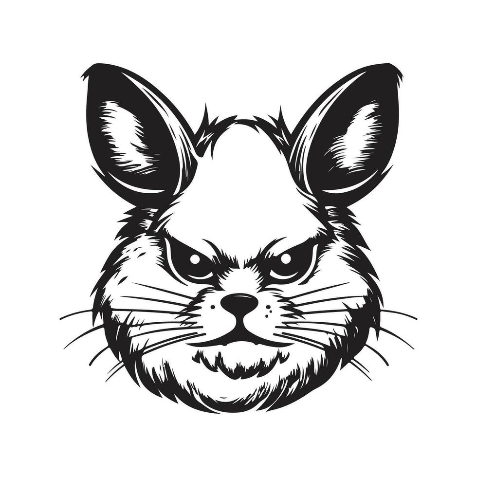 en colère lapin, ancien logo ligne art concept noir et blanc couleur, main tiré illustration vecteur