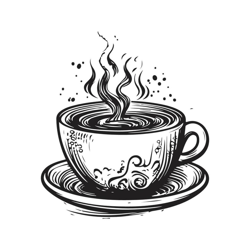 café, ancien logo ligne art concept noir et blanc couleur, main tiré illustration vecteur