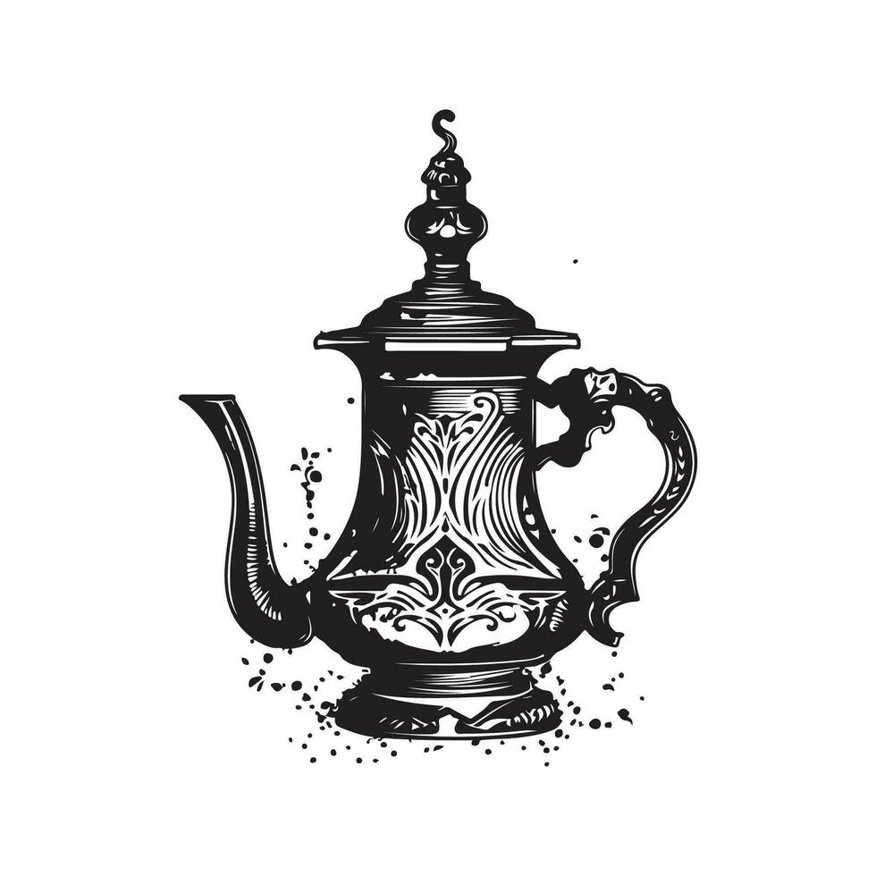 turc cezve, ancien logo ligne art concept noir et blanc couleur, main tiré illustration vecteur