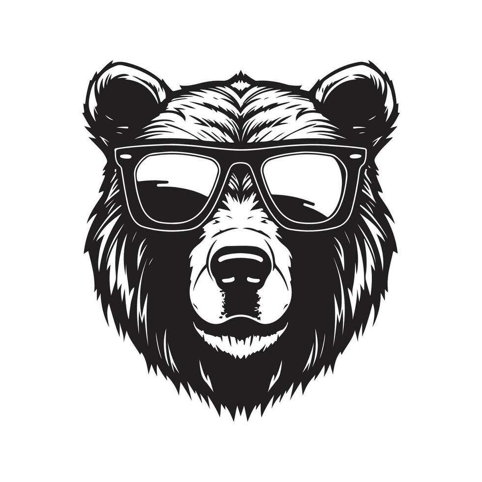 cool ours, ancien logo ligne art concept noir et blanc couleur, main tiré illustration vecteur