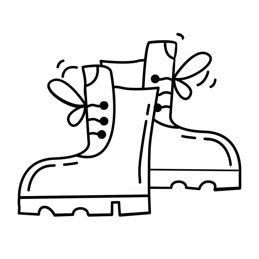 bottes d'aventure de randonnée, voyage, voyage, camping. conception d'icône dessinée à la main, contour noir, icône vectorielle. vecteur