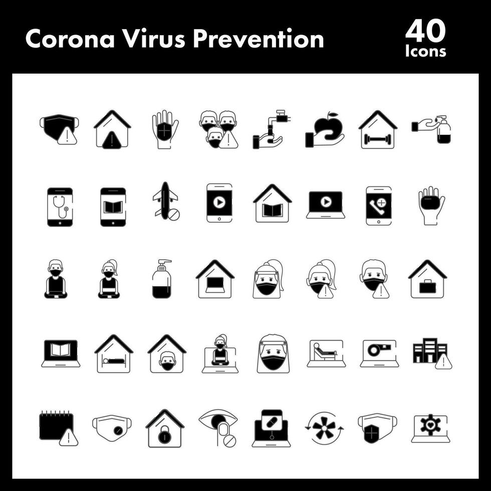 noir et blanc Couleur ensemble de coronavirus la prévention icône dans plat style. vecteur