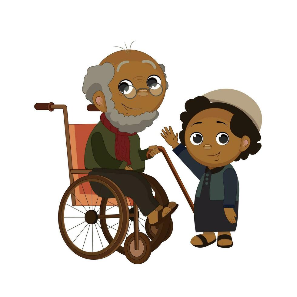 vecteur illustration dessin animé de une peu garçon avec grand-père