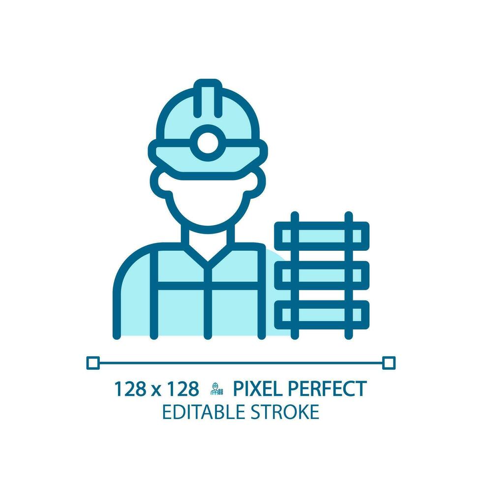 chemin de fer ouvrier pixel parfait bleu rgb Couleur icône. chemin de fer travail. train piste. rail entretien. civil ingénierie. isolé vecteur illustration. Facile rempli ligne dessin. modifiable accident vasculaire cérébral