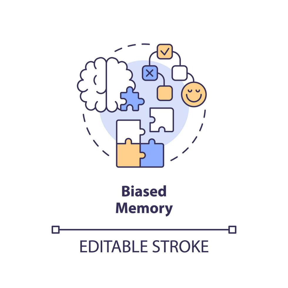 biaisé Mémoire concept icône. sélectif rappel. type de cognitif préjudice abstrait idée mince ligne illustration. isolé contour dessin. modifiable accident vasculaire cérébral vecteur