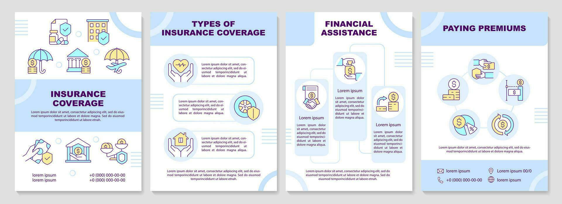 financier couverture bleu brochure modèle. protection politique. brochure conception avec linéaire Icônes. modifiable 4 vecteur mises en page pour présentation, annuel rapports