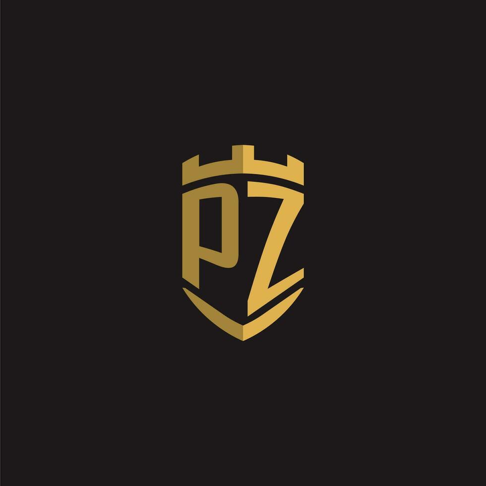initiales pz logo monogramme avec bouclier style conception vecteur