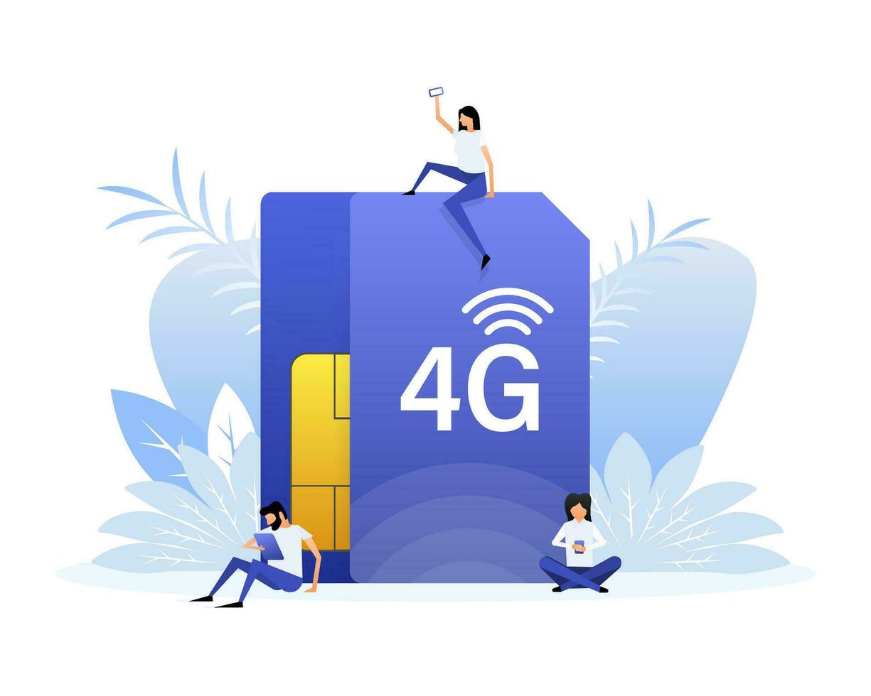 4g sim carte. 4g La technologie Contexte. plat style personnages vecteur