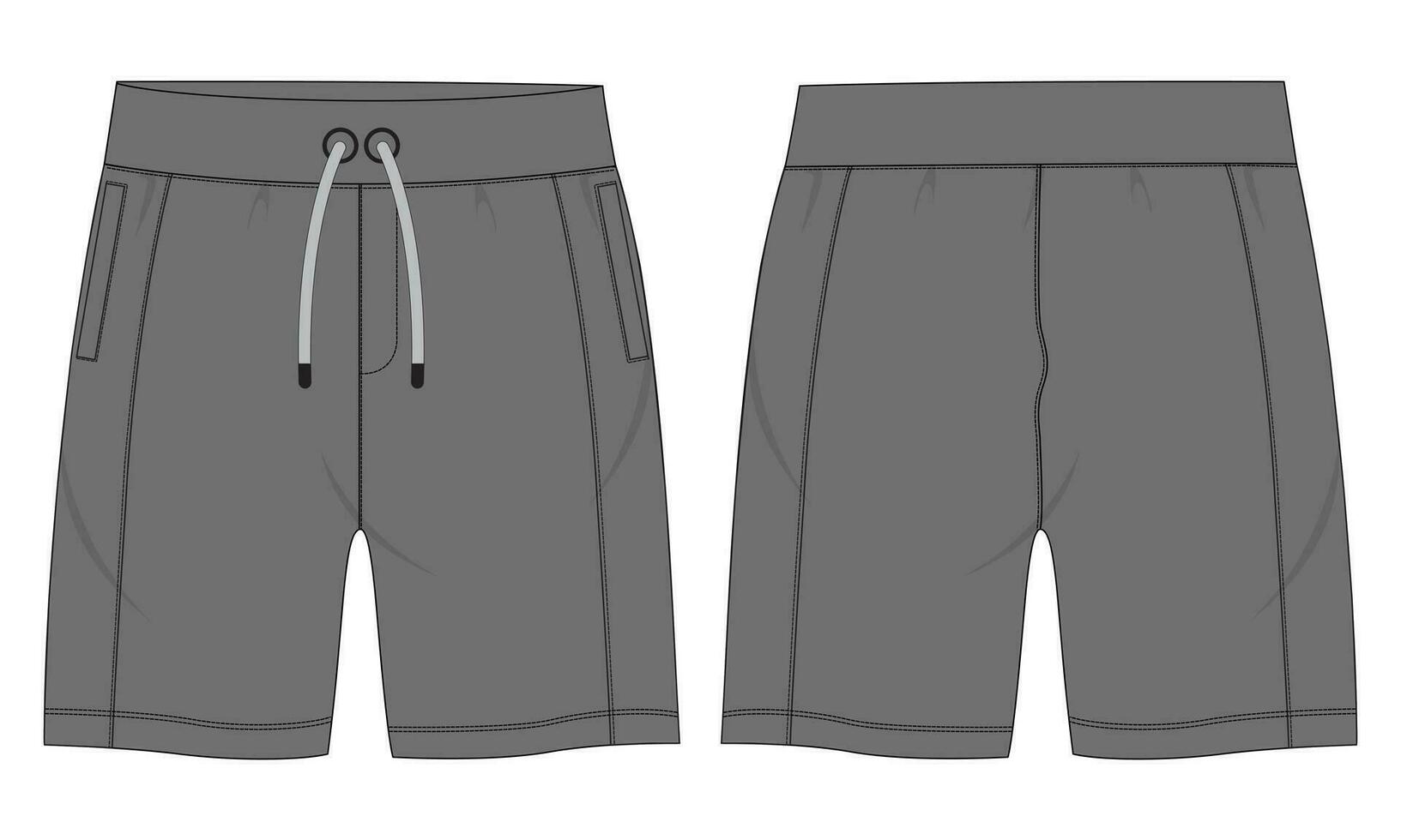 short haleter technique dessin mode plat esquisser modèle de face et retour vues. vêtements joggeur short vecteur illustration moquer en haut pour des gamins et garçons